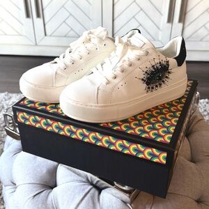 KURT GEIGER LONDON - Laney Leather Embellished Evil Eye Platform Sneakers 37/7